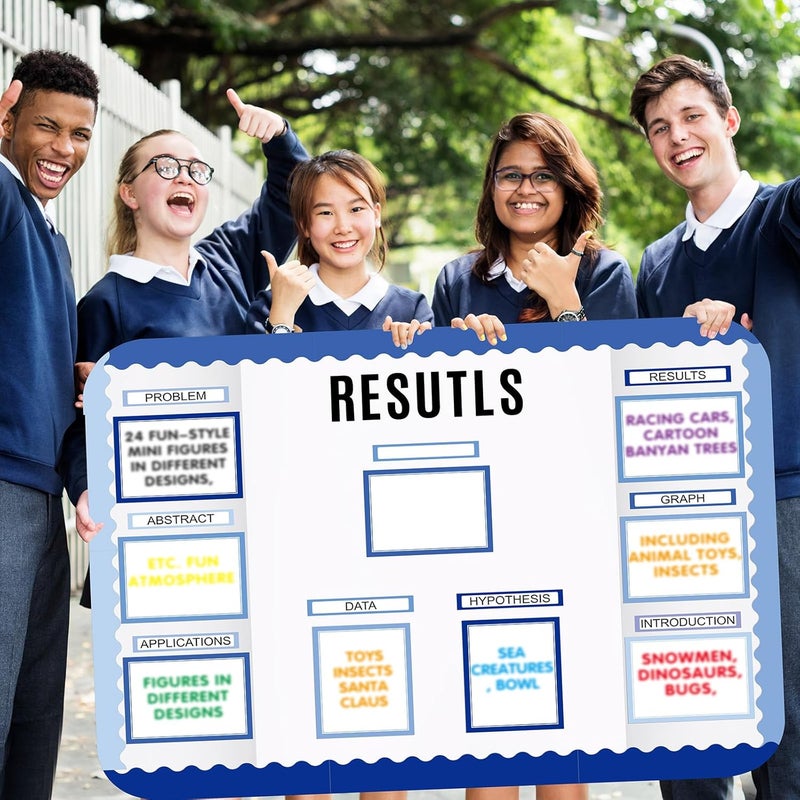 Sinload 92 Pcs Science Fair Board Supplies 60 Trim Scalloped Poster Boards 18 Presentation Subtitles 6 Project Titles 8 Letter Sticker for Classroom Display Boards(Blue Tone) - Image 5